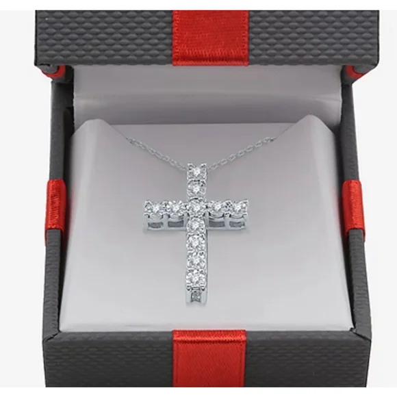 Natural diamond chain cross sterling silver unisex rope - Picture 2 of 3